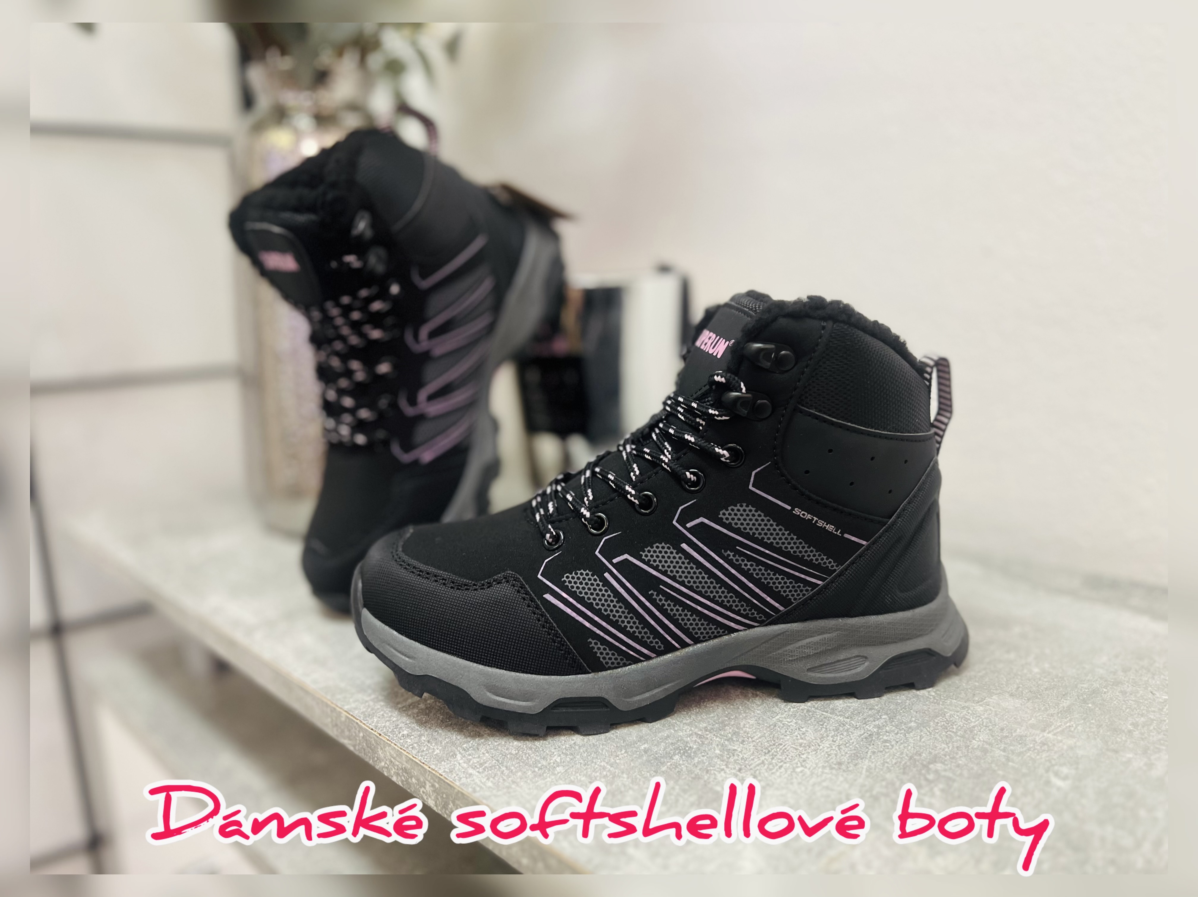 Softshellové zimní boty - černé/růžové