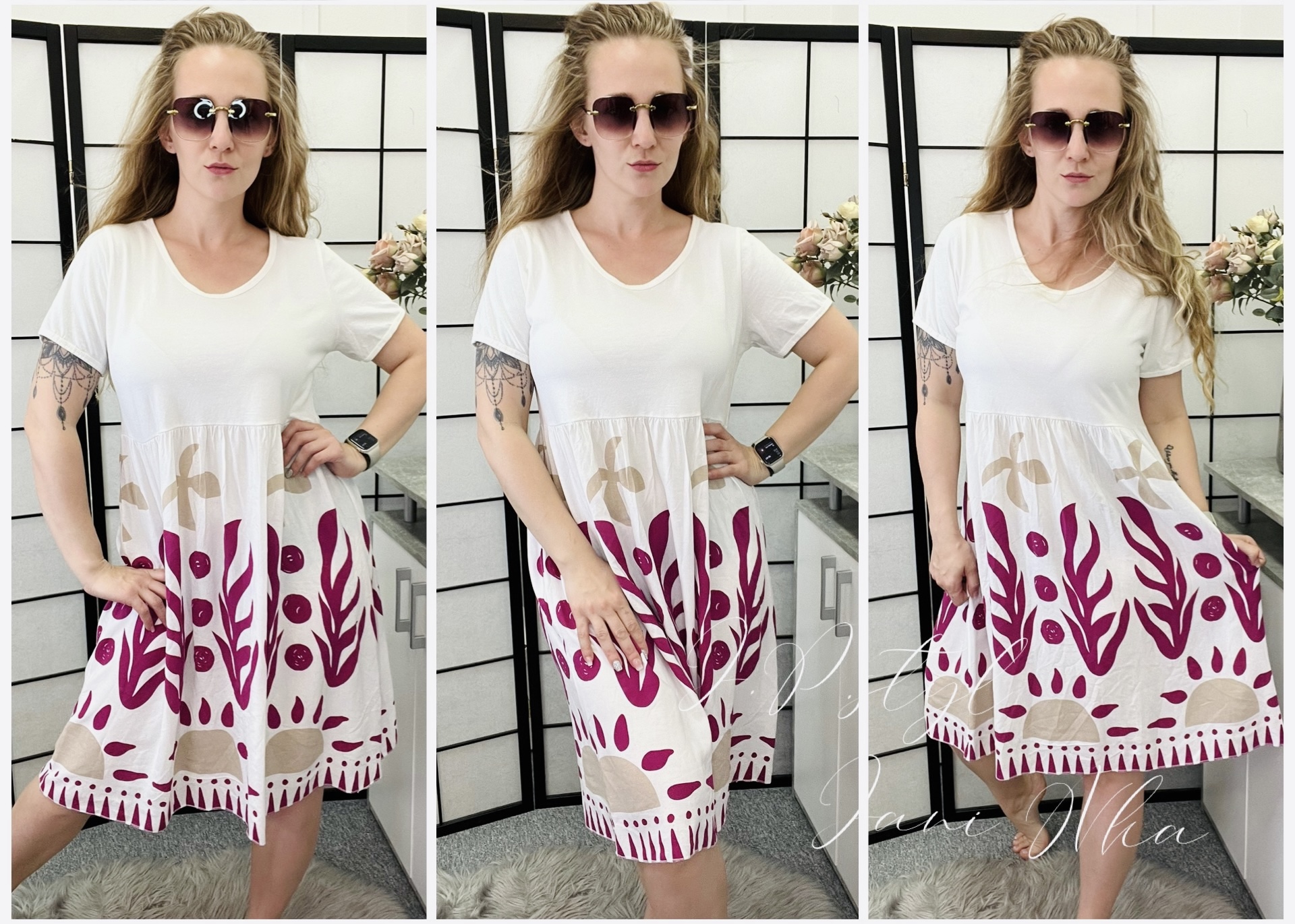 Vzorové tunikové šaty - fushia vzor