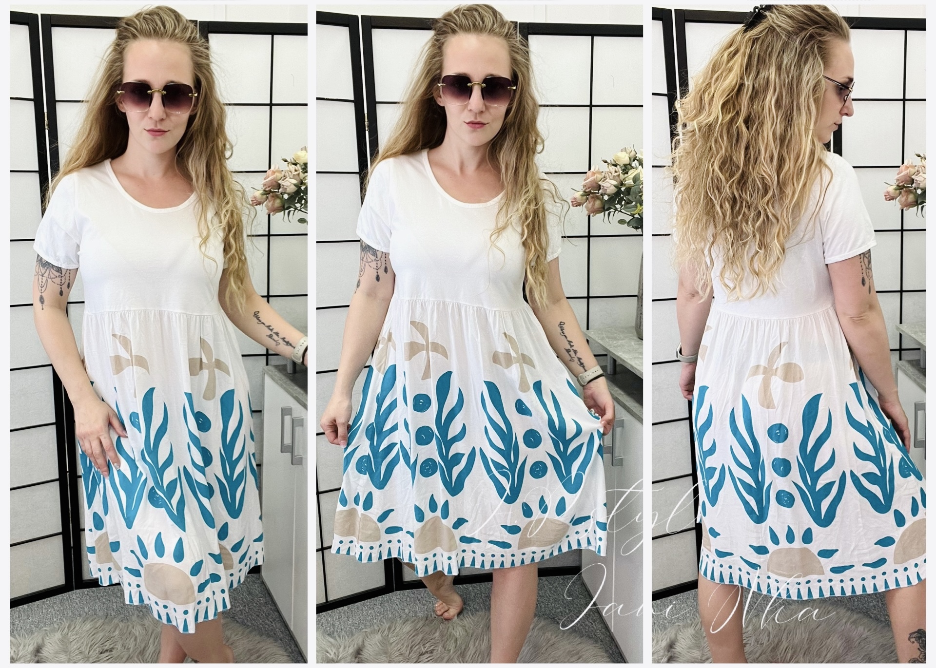 Vzorové tunikové šaty - tyrkys vzor