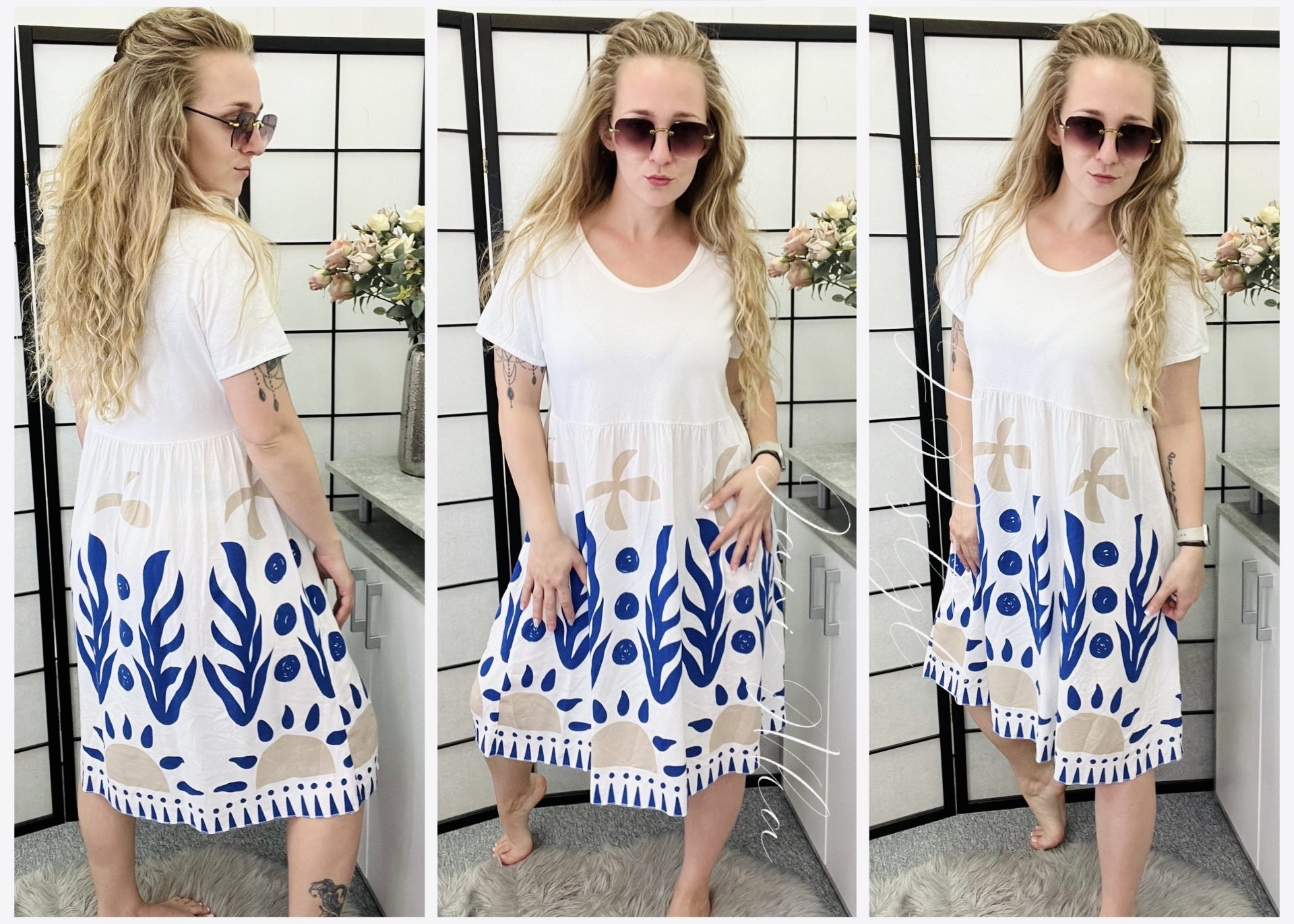 Vzorové tunikové šaty - královský modrý vzor