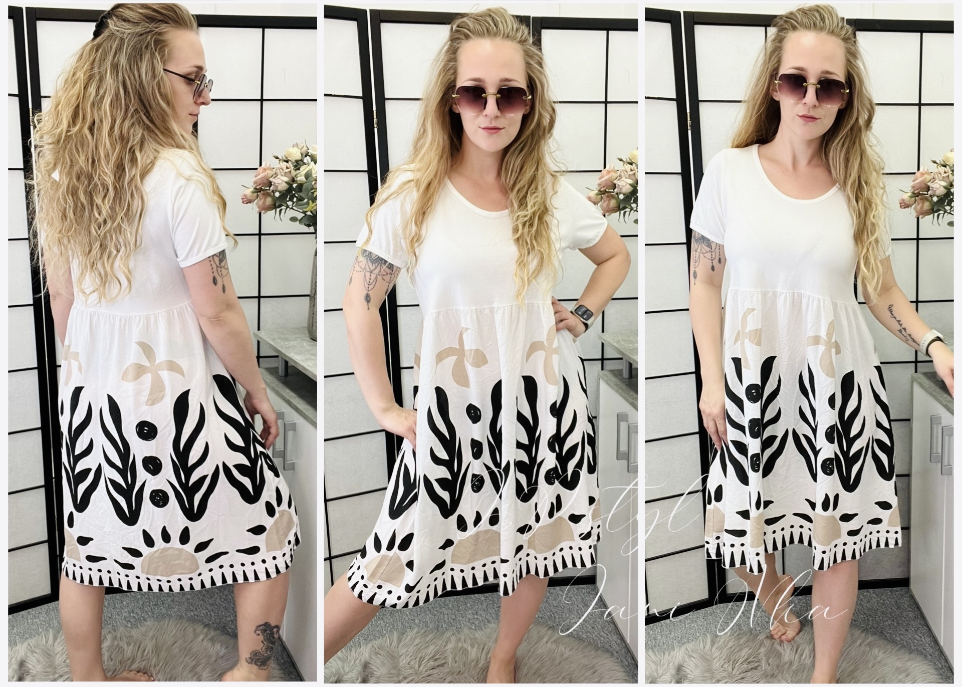 Vzorové tunikové šaty - černé