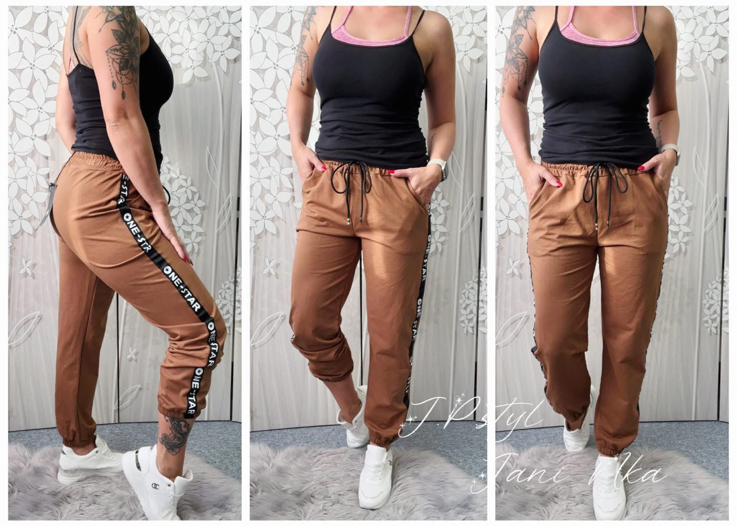 Tepláčky s pruhem - camel