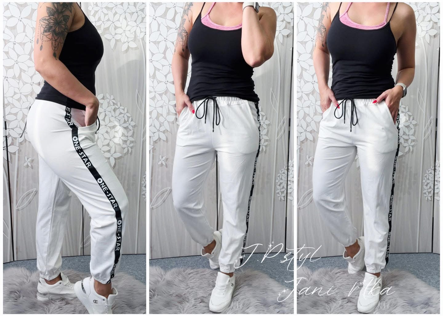 Tepláčky s pruhem - bílé