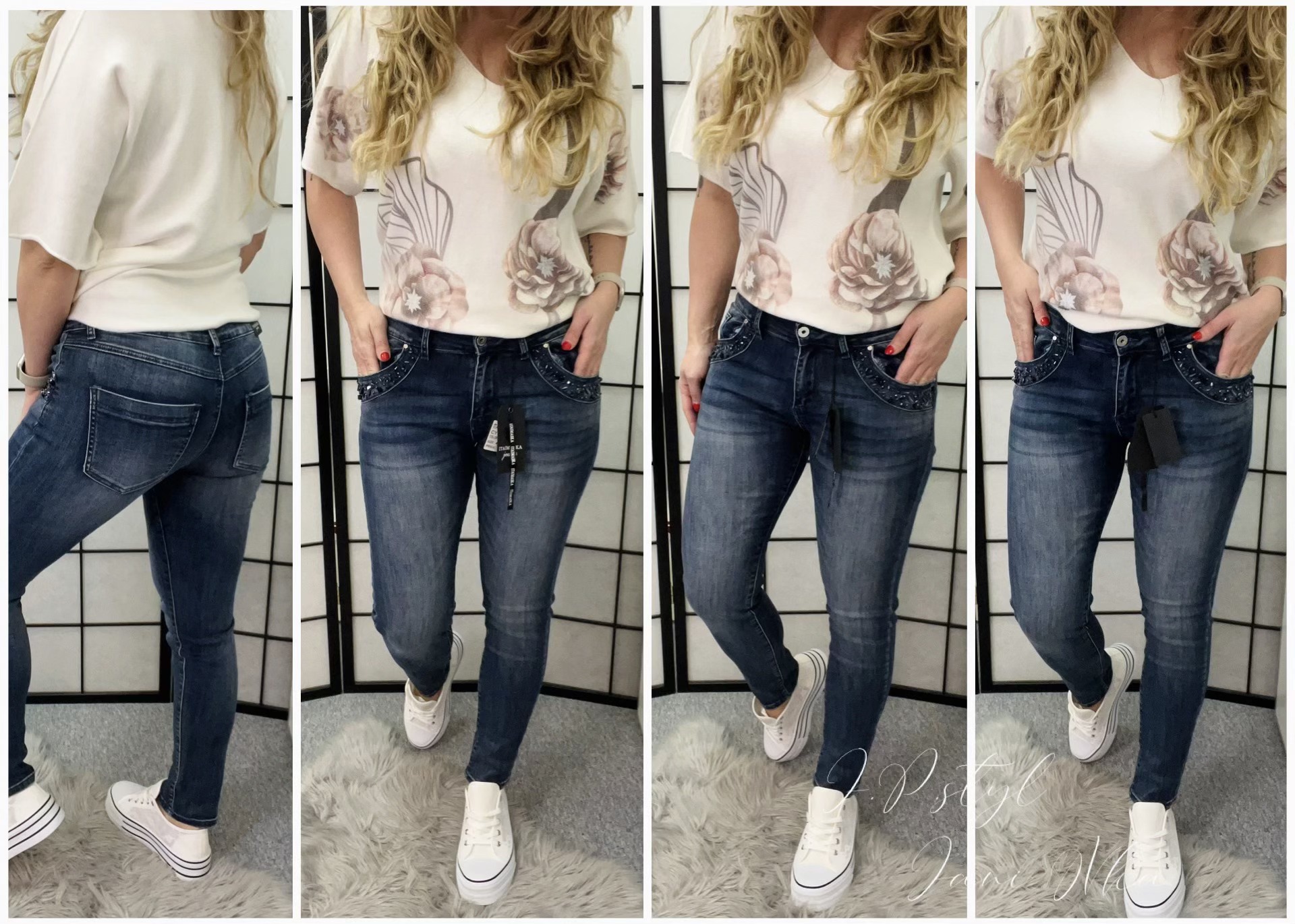 Tmavě modré rifle s kamínky