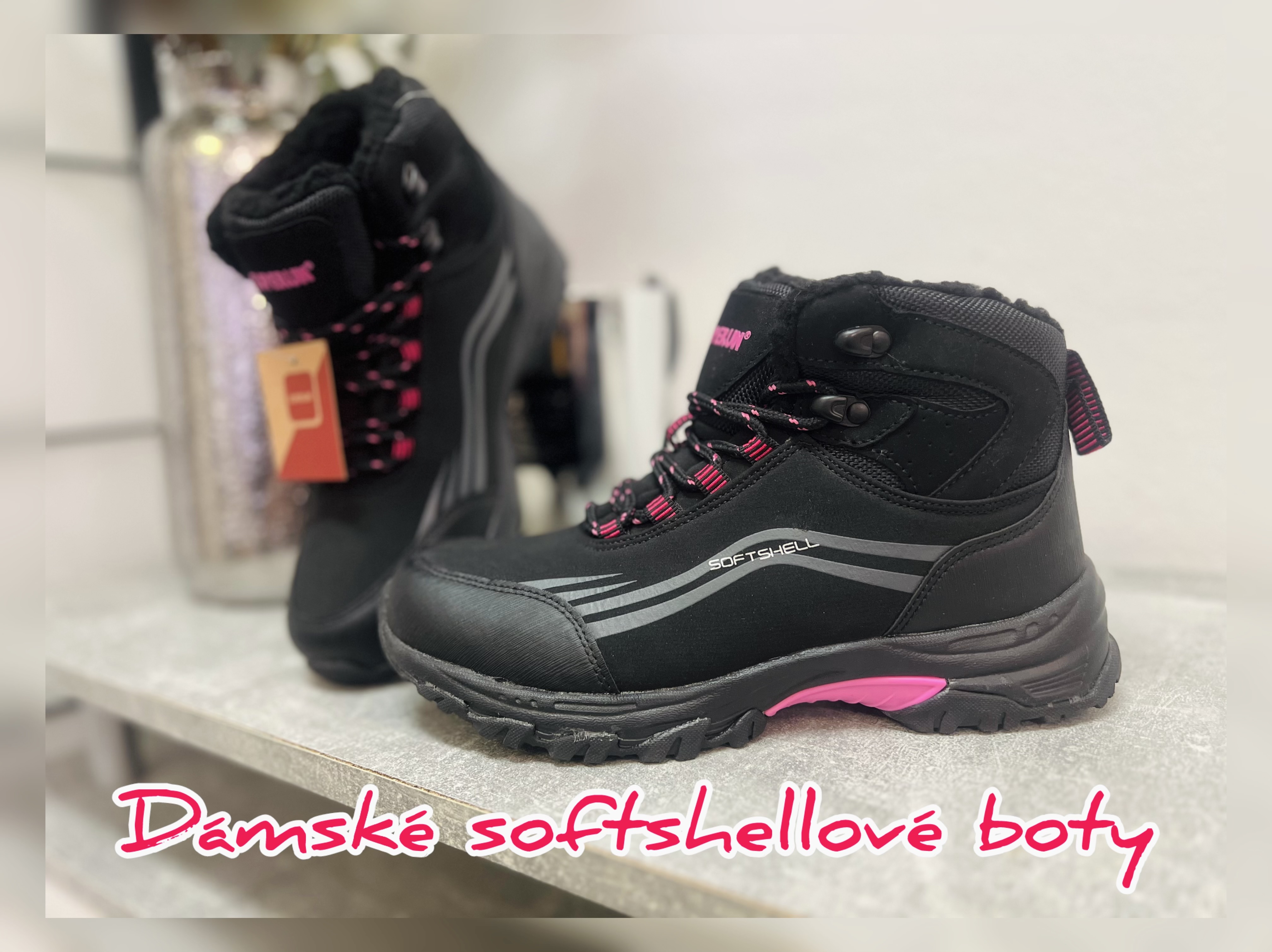 Softshellové zimní boty - černé/fushia