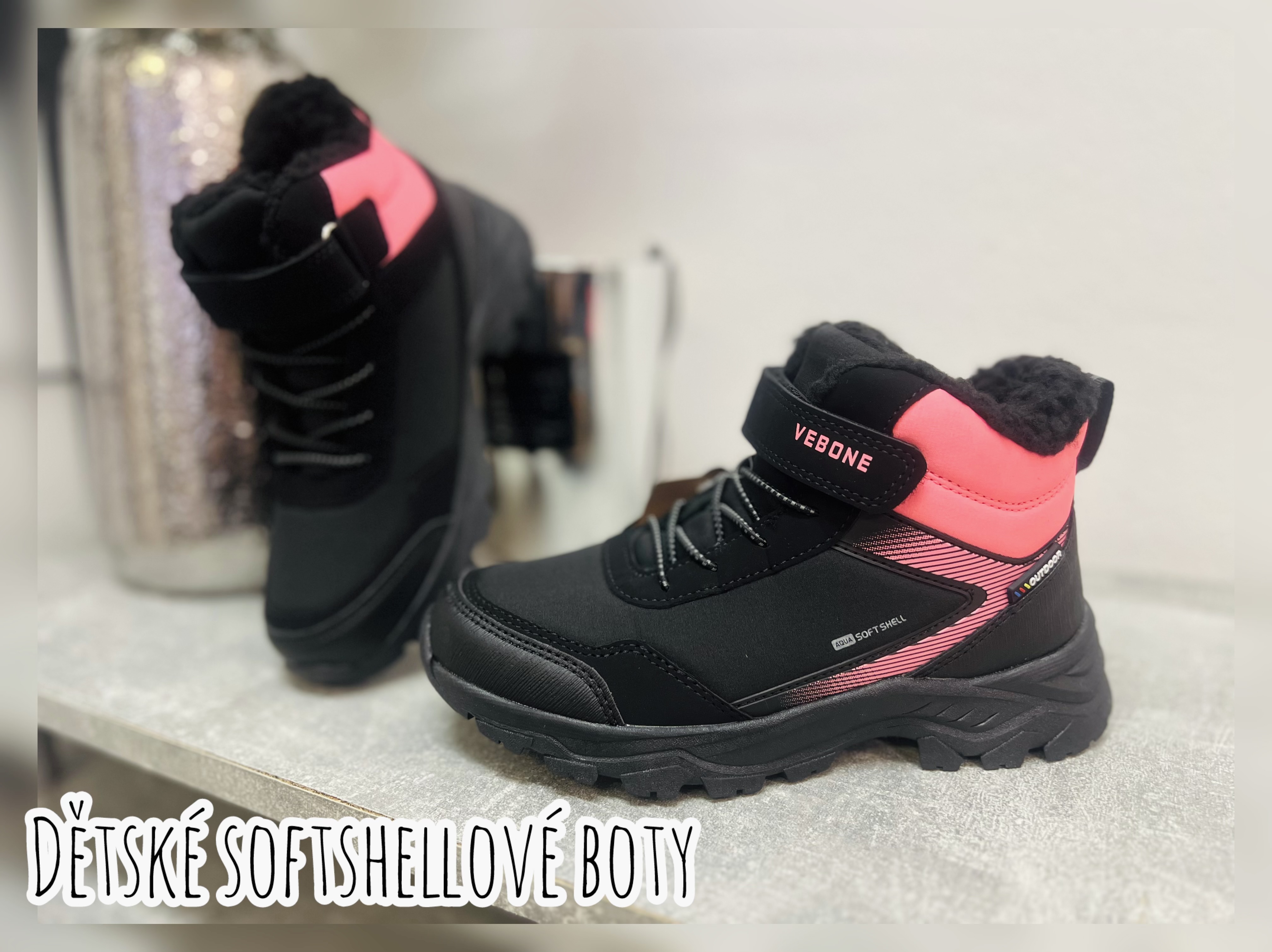 Dětské softshellové zimní boty - černé/korál