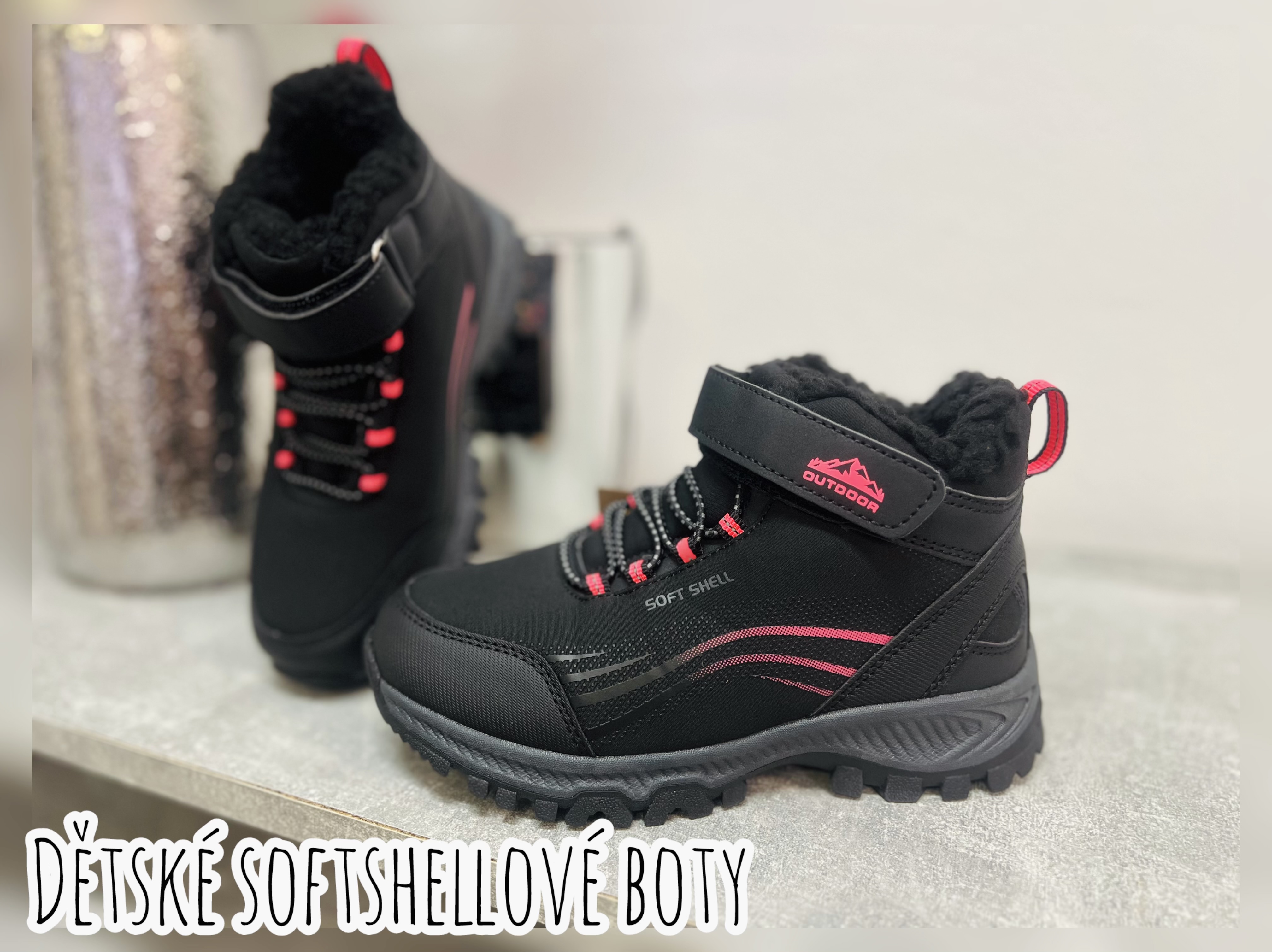 Dětské softshellové zimní boty - černé/losos