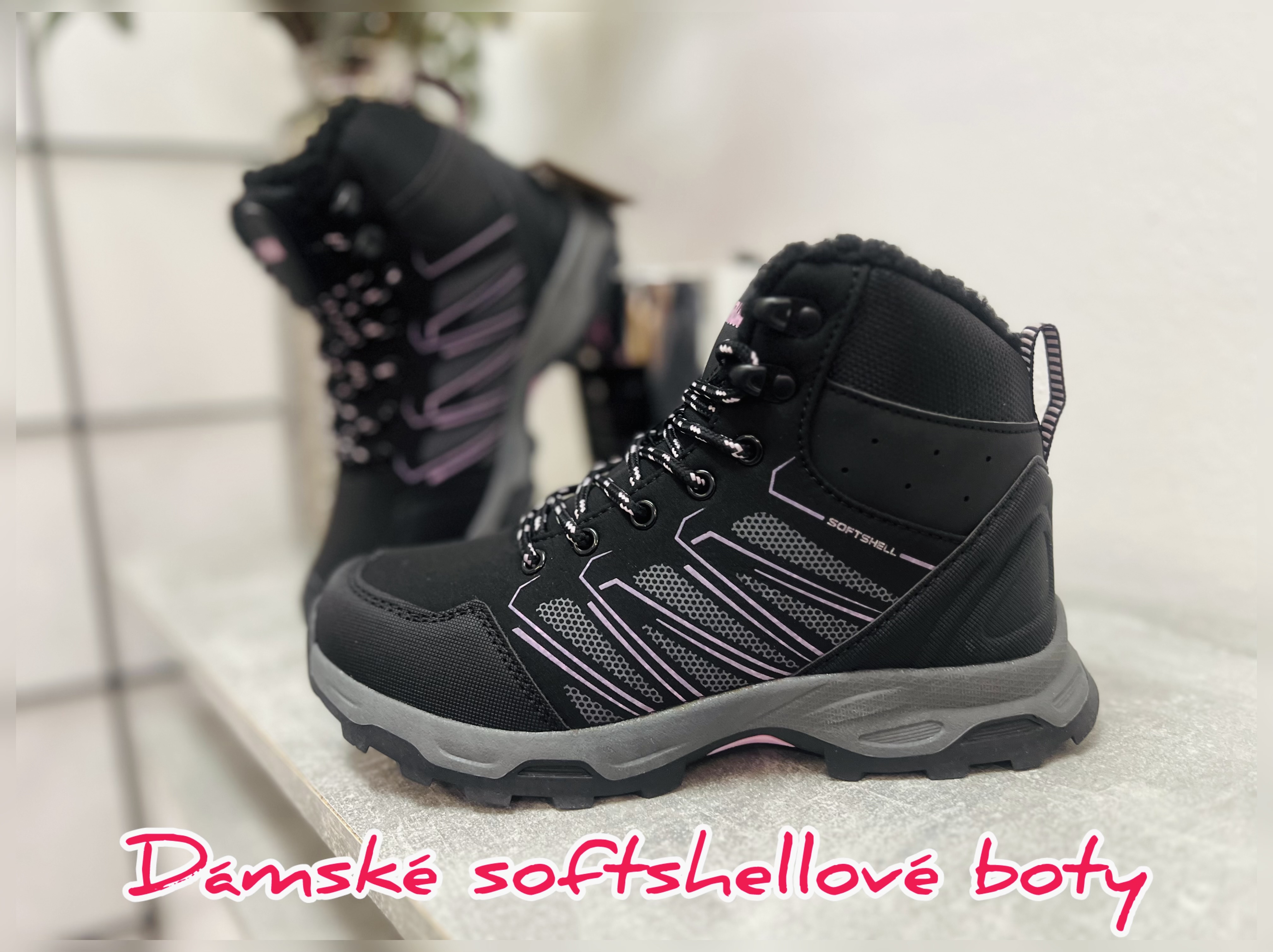 Softshellové zimní boty - černé/růžové