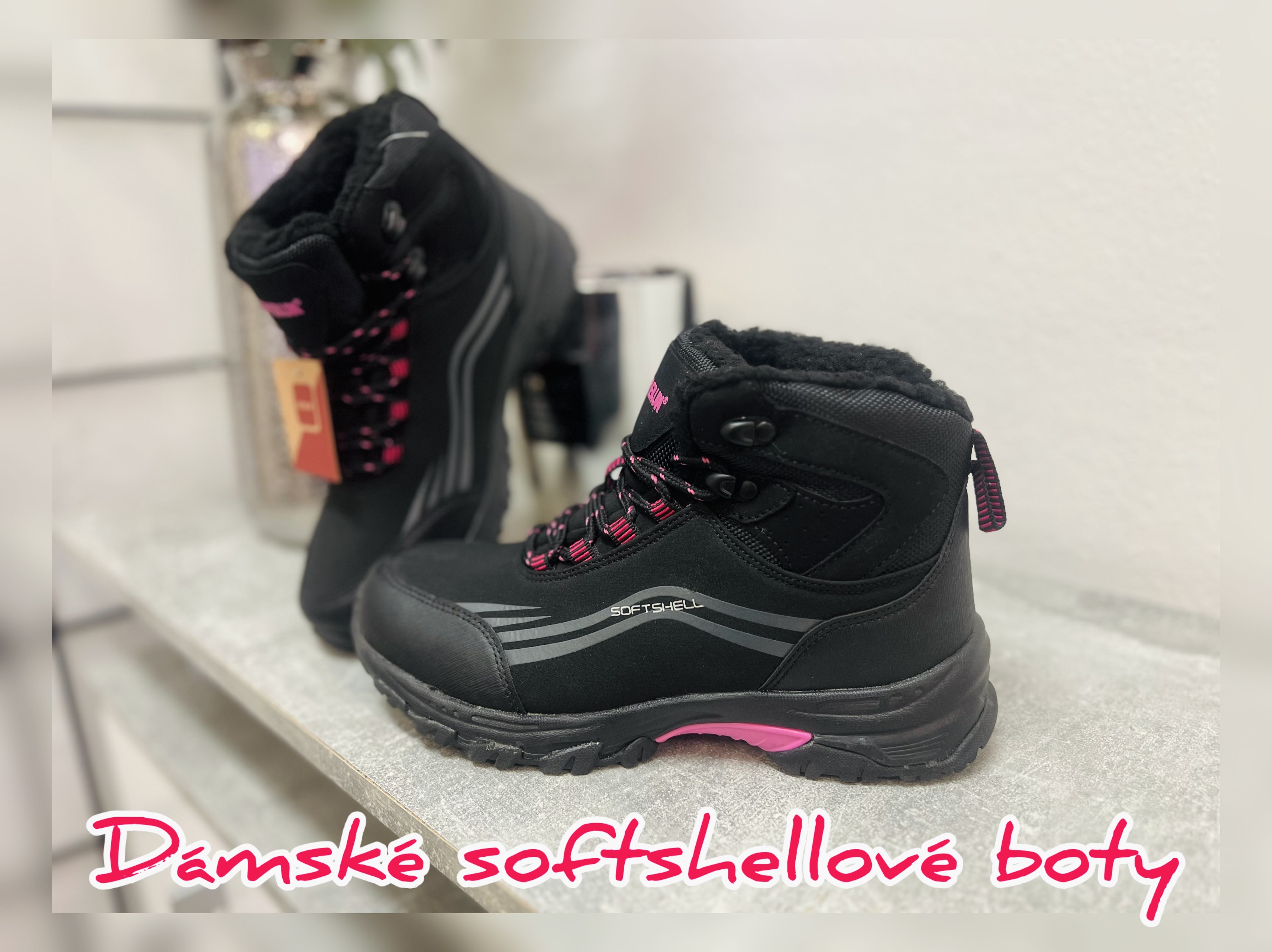 Softshellové zimní boty - černé/fushia