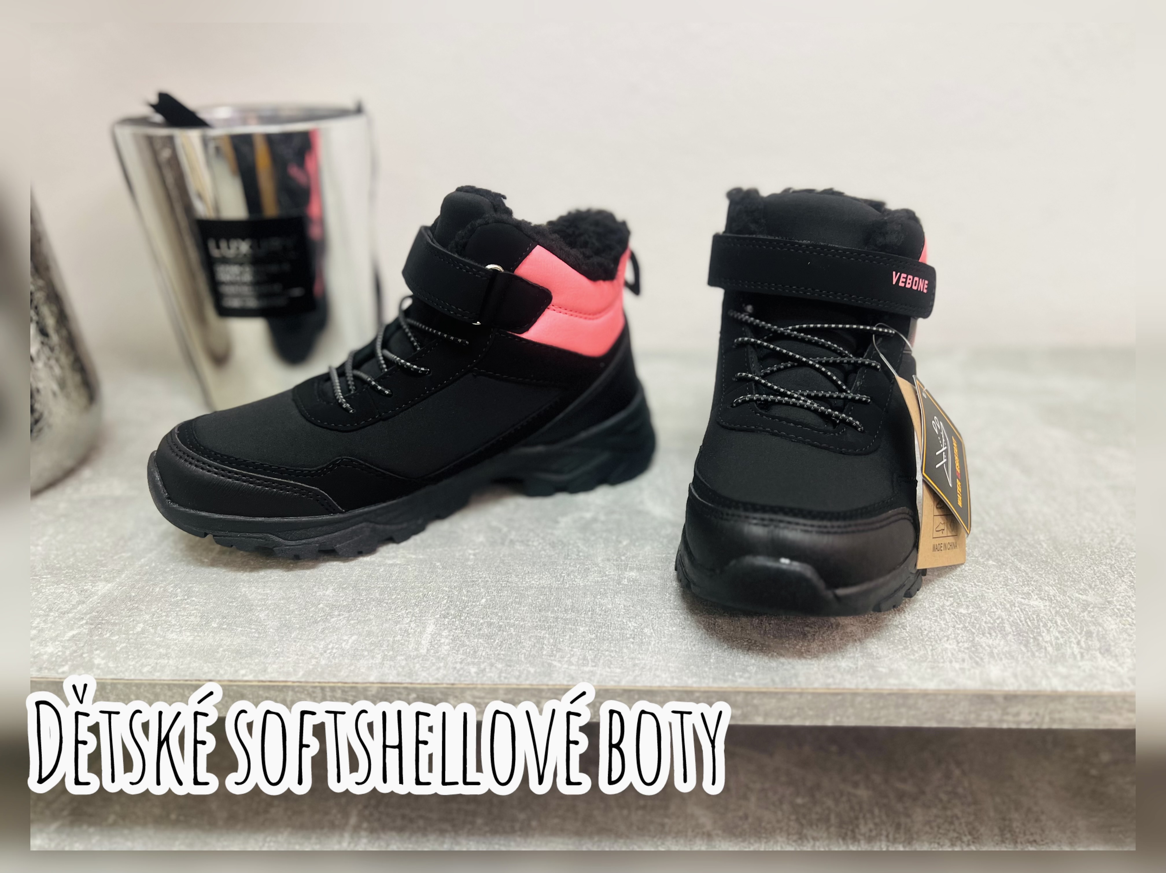 Dětské softshellové zimní boty - černé/korál