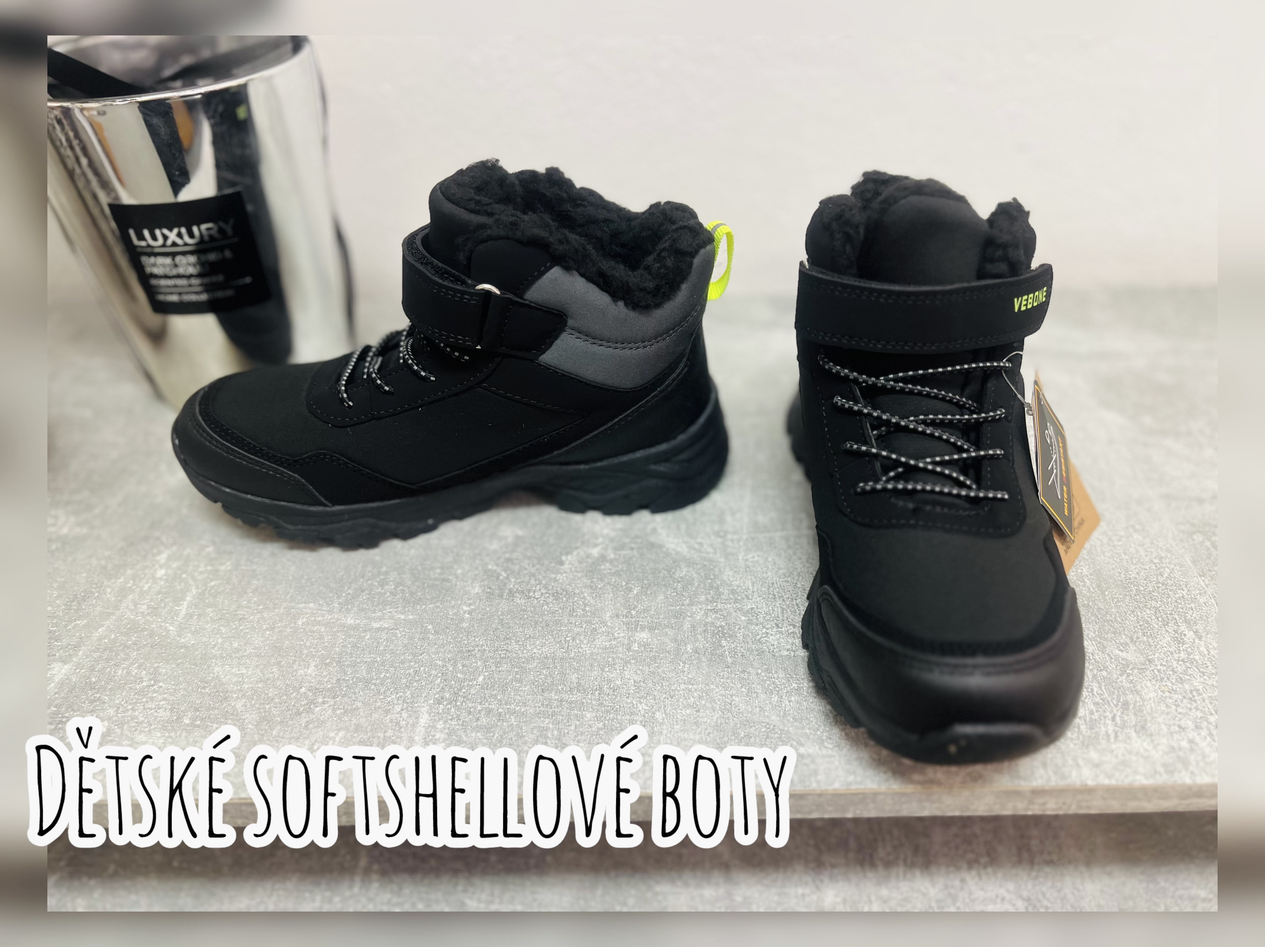 Dětské softshellové zimní boty - černé/šedé