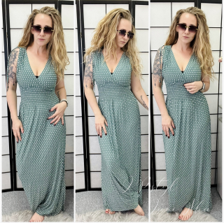 DLOUHÉ PUNTÍKOVÉ ŠATEČKY - mint