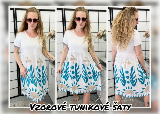 Vzorové tunikové šaty - tyrkys vzor