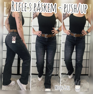 Tmavé rifle s páskem 