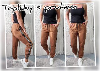 Tepláčky s pruhem - camel