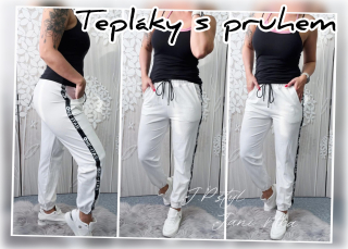 Tepláčky s pruhem - bílé