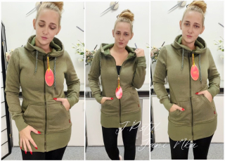 Prodloužená mikina - khaki/puntík