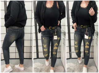 Tmavě modré rifle s páskem