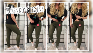 Koženkové legíny - khaki