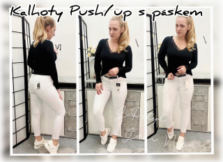 Bílé kalhoty push/up s páskem