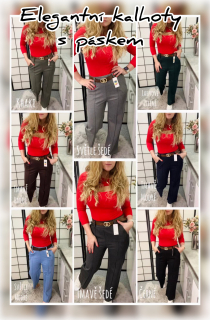 Elegantní kalhoty s páskem - bledě modré